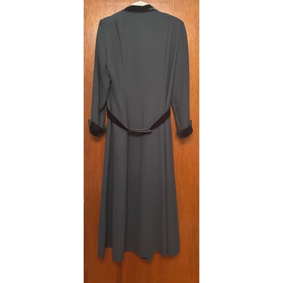 Vintage Green Long Sleeve Tailored Dress w/ Faux Velvet Accents - Picture 6 of 7